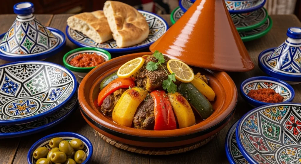 Traditional Moroccan tagine with lamb and vegetables - Morocco itinerary and travel guide