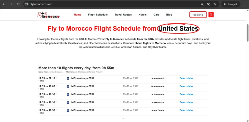 fly to morocco site web