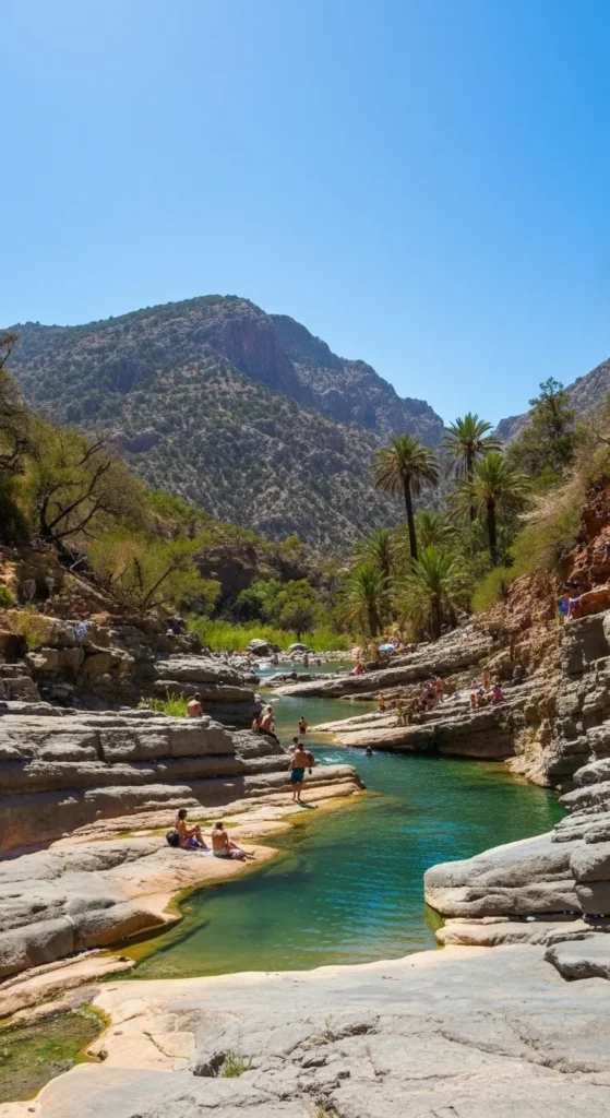 Emerald natural pools and palm trees in Morocco's stunning Paradise Valley