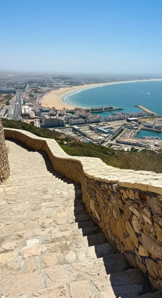 Panoramic sunset view of Agadir city and beach from the historic Kasbah