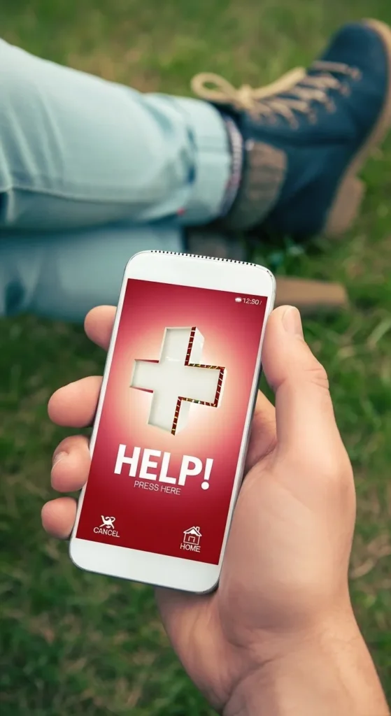 Smartphone displaying emergency contacts and map, symbolizing an essential action plan for unexpected situations requiring travel insurance to Morocco.