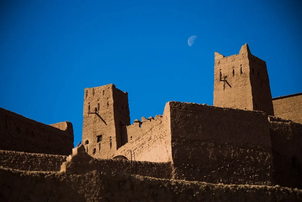 Historic clay Kasbah in the Draa Valley oasis.